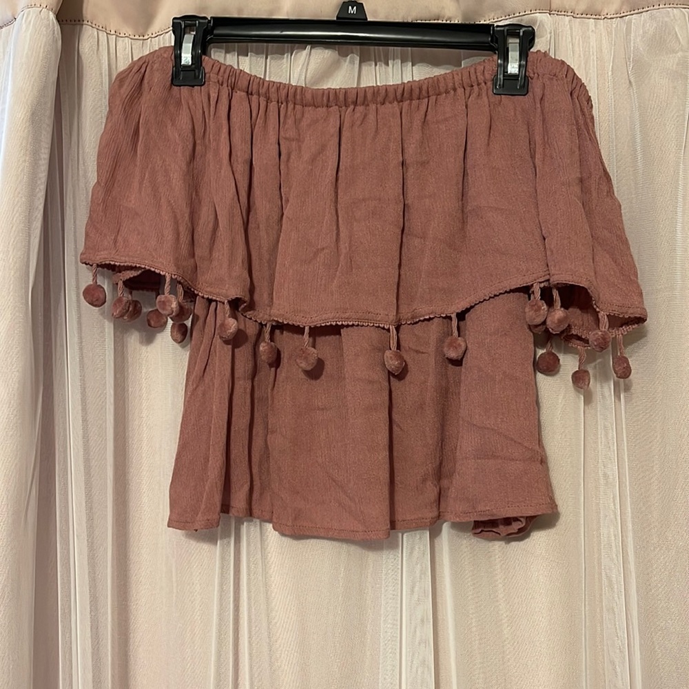 Cute off the shoulder pom pom crop top